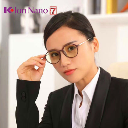 K-ION NANO round frame brown radiation-proof Klon nano glasses Kacamata Kesihatan Free shipping K-lon nano  Klonnano kion nano kionnano