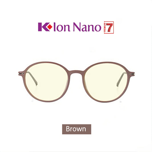 K-ION NANO round frame brown radiation-proof Klon nano glasses Kacamata Kesihatan Free shipping K-lon nano  Klonnano kion nano kionnano